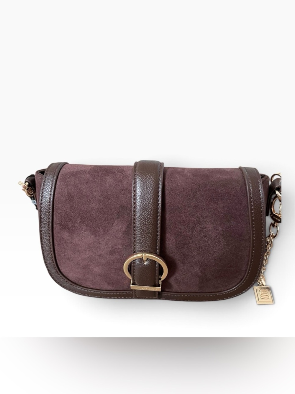 Laundry By Shelli Segal Brown Faux Suede Shoulder Bag W/Gold Tone Buckle NWT